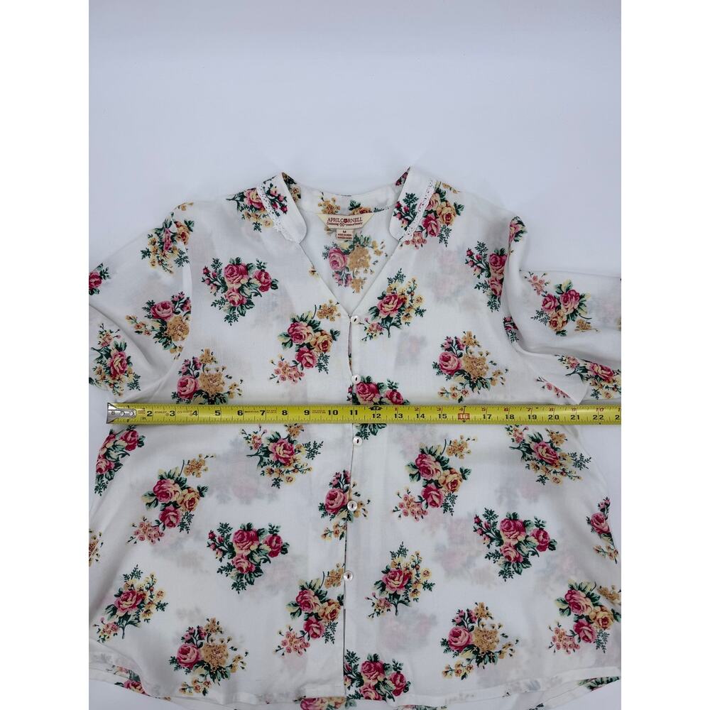 April Cornell Estella Floral Blouse Rayon Lace Collar Boho Medium CottageCore - Picture 8 of 9
